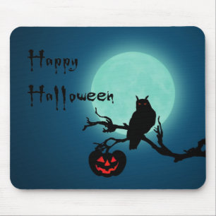 Halloween Night Pumpkin Owl Mouse Pad