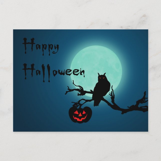 Halloween Night Pumpkin Owl Postcard (Front)