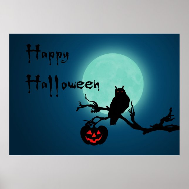 Halloween Night Pumpkin Owl Poster (Front)