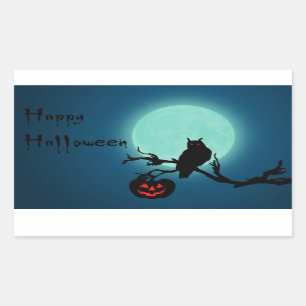 Halloween Night Pumpkin Owl Rectangular Sticker