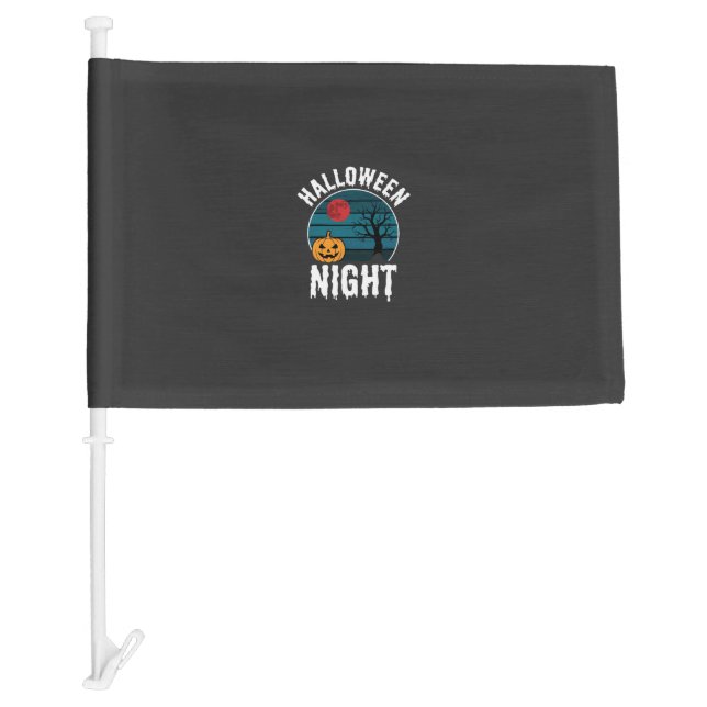 Halloween Night Pumpkin Tree Vector Car Flag (Front)