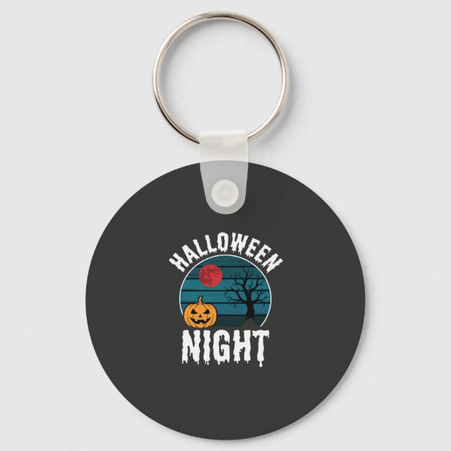 Halloween Night Pumpkin Tree Vector Keychain (Front)