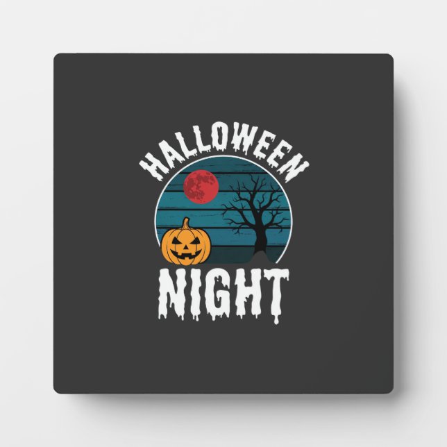 Halloween Night Pumpkin Tree Vector Plaque (Front)