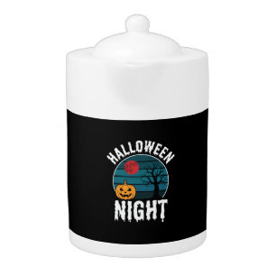 Halloween Night Pumpkin Tree Vector Teapot