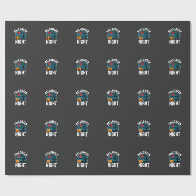 Halloween Night Pumpkin Tree Vector Wrapping Paper (Flat)