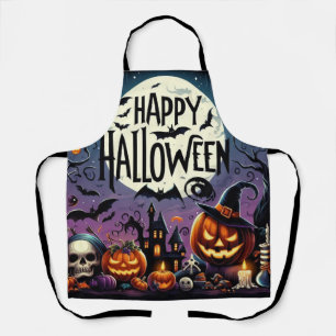 Halloween Night Pumpkins, Skulls & Haunted House Apron