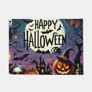 Halloween Night Pumpkins, Skulls & Haunted House Doormat