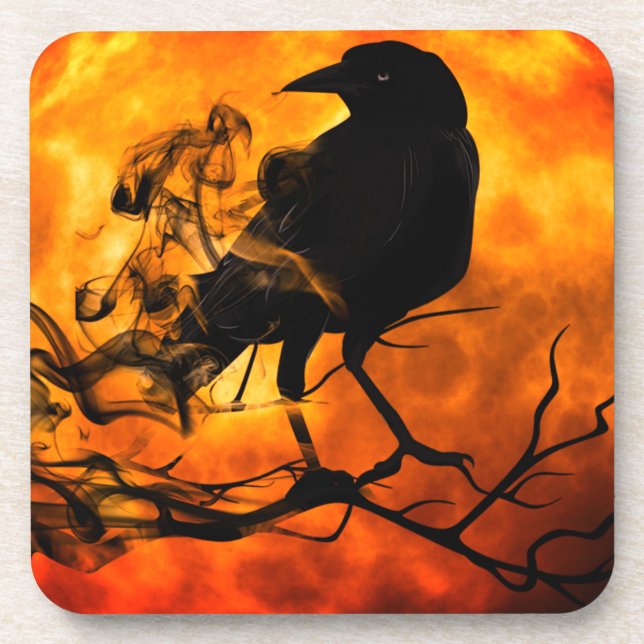Halloween night raven beverage coaster (Front)