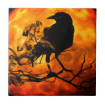 Halloween night raven ceramic tile