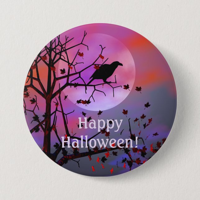 Halloween Night Raven in Tree Pinback Button (Front)