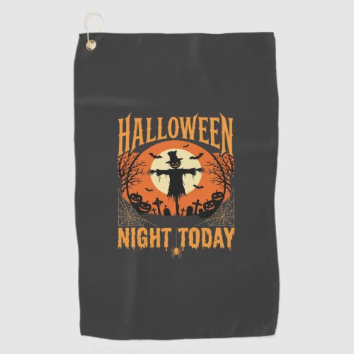 Halloween Night Scarecrow Graveyard Vintage Vector Golf Towel