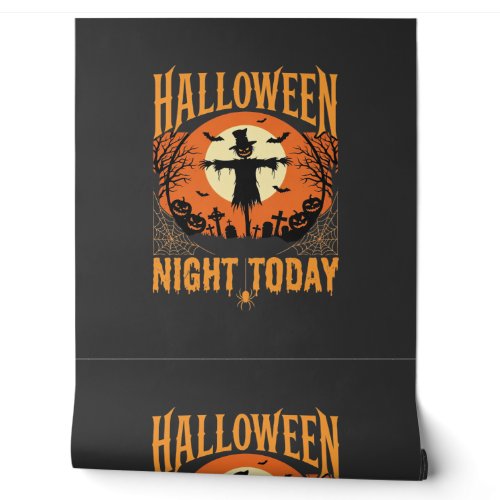 Halloween Night Scarecrow Graveyard Vintage Vector Wallpaper