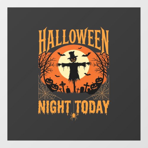 Halloween Night Scarecrow Graveyard Vintage Vector Window Cling