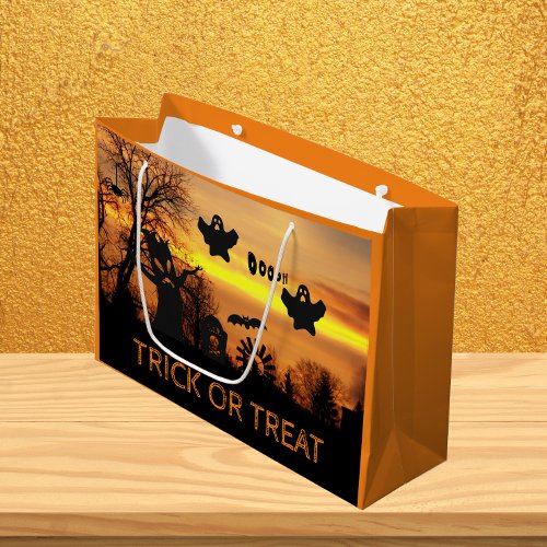 Halloween Night Scary Ghosts and Bats Scene Large Gift Bag