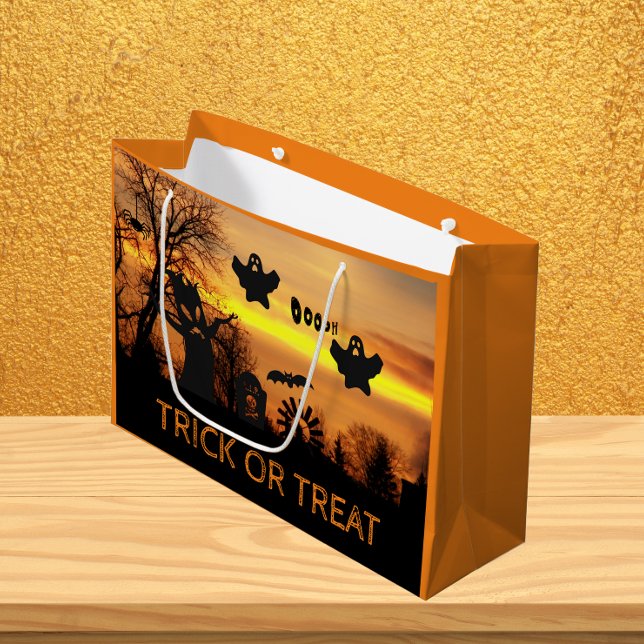 Halloween Night Scary Ghosts and Bats Scene Large Gift Bag (In Situ)