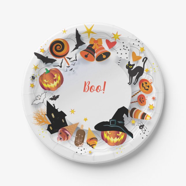 Halloween Night Selebration, Carnival, Trendy Paper Plates (Front)