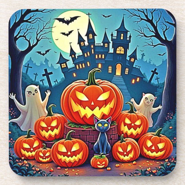 Halloween Night: Spooky Fun Art Beverage Coaster (Front)