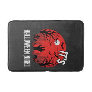 Halloween Night Spooky Graveyard Vector Bath Mat