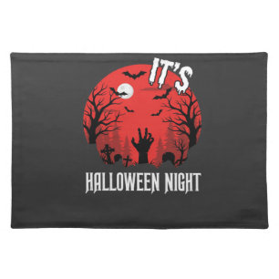 Halloween Night Spooky Graveyard Vector Cloth Placemat