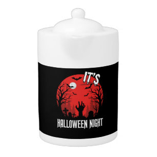 Halloween Night Spooky Graveyard Vector Teapot