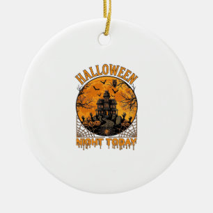 Halloween Night Today Haunted Mansion Pumpkins Owl Ceramic Ornament