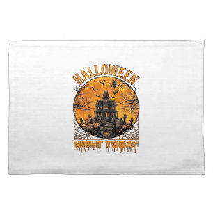 Halloween Night Today Haunted Mansion Pumpkins Owl Cloth Placemat