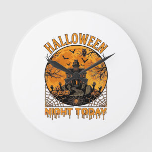 Halloween Night Today Haunted Mansion Pumpkins Owl Large Clock