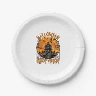Halloween Night Today Haunted Mansion Pumpkins Owl Paper Plates