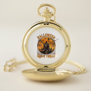 Halloween Night Today Haunted Mansion Pumpkins Owl Pocket Watch