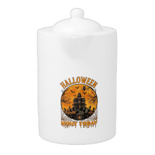 Halloween Night Today Haunted Mansion Pumpkins Owl Teapot