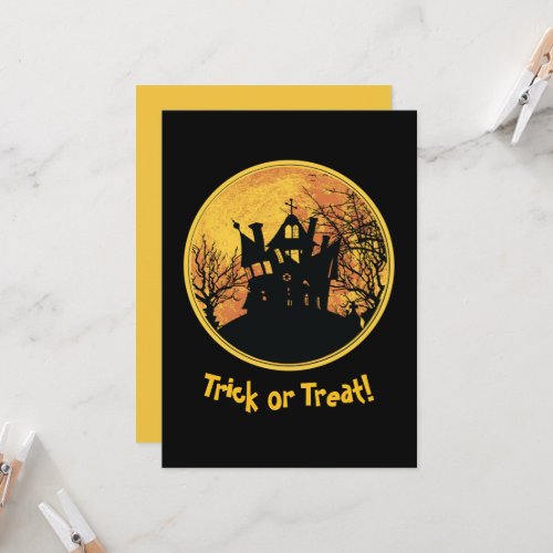 Halloween Night Trick or Treat Full Moon House Card