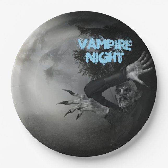 Halloween Night Vampire In The Woods Paper Plates (Front)