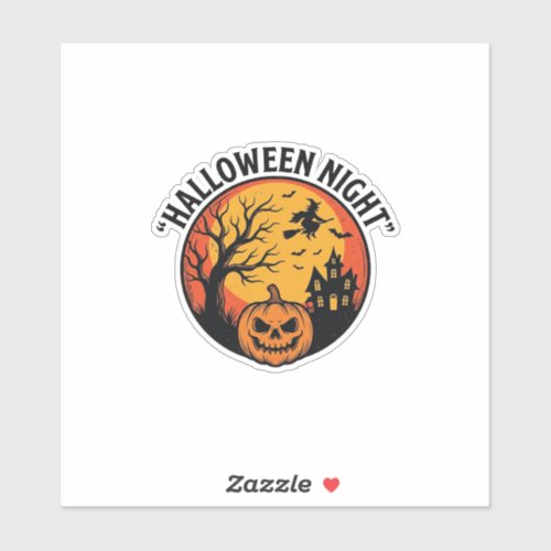 Halloween Night Vintage Engraving Spooky Scene T-S Sticker
