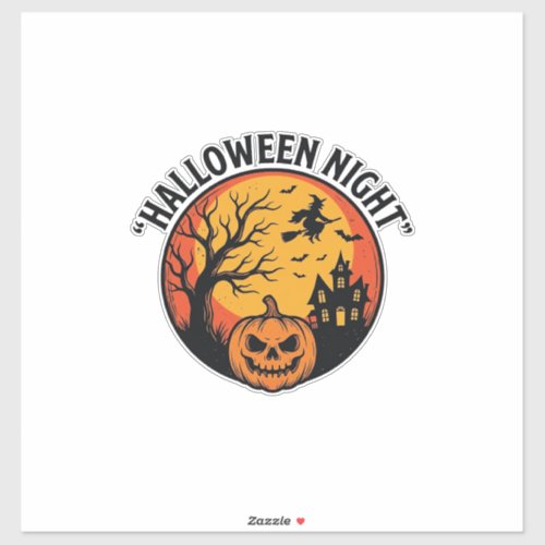 Halloween Night Vintage Engraving Spooky Scene T-S Sticker