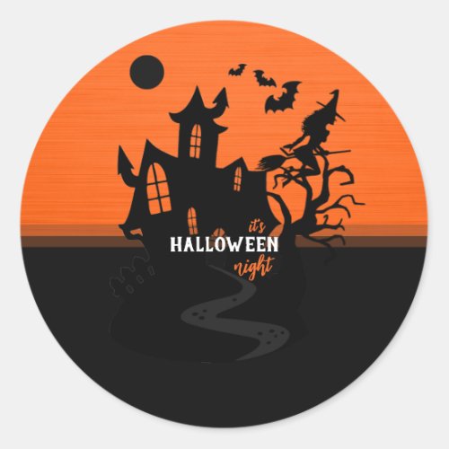 Halloween Night Witch and Bats Hunted House Classic Round Sticker