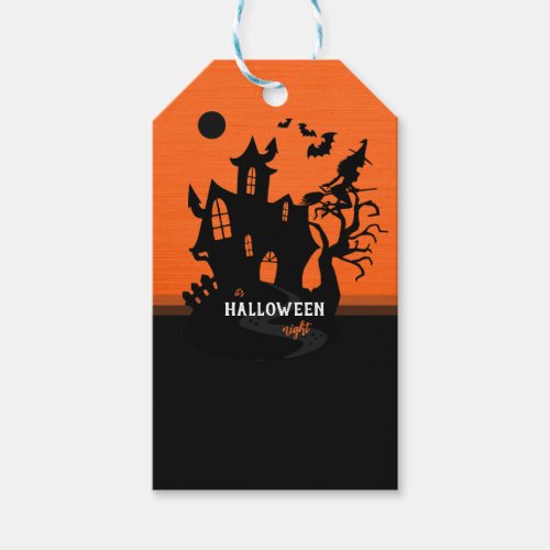 Halloween Night Witch and Bats Hunted House Gift Tags