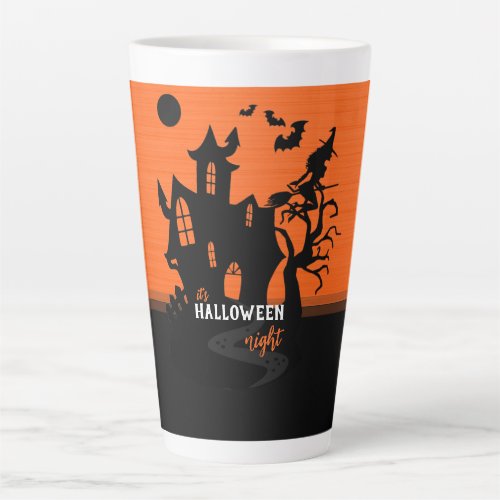 Halloween Night Witch and Bats Hunted House Latte Mug