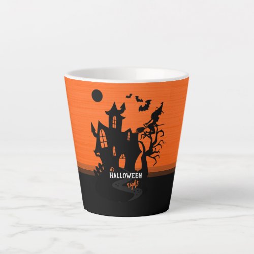 Halloween Night Witch and Bats Hunted House Latte Mug