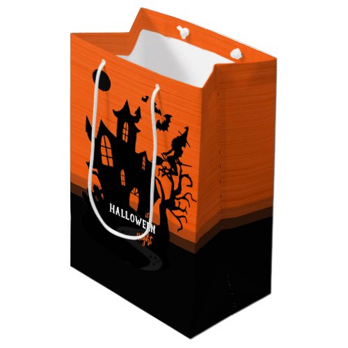 Halloween Night Witch and Bats Hunted House Medium Gift Bag