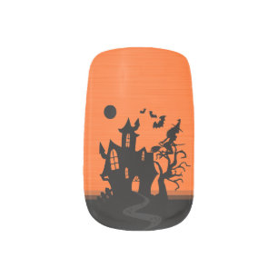 Halloween Night Witch and Bats Hunted House Minx Nail Art