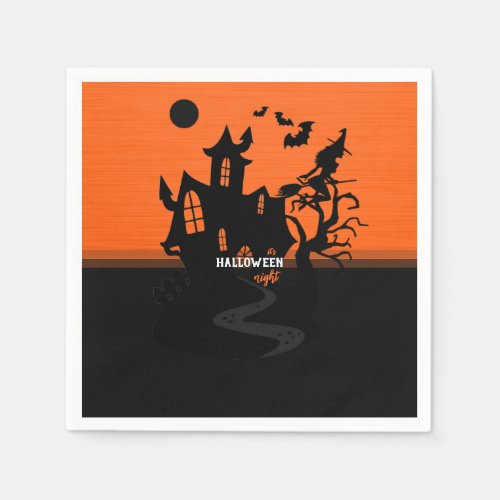 Halloween Night Witch and Bats Hunted House Napkins