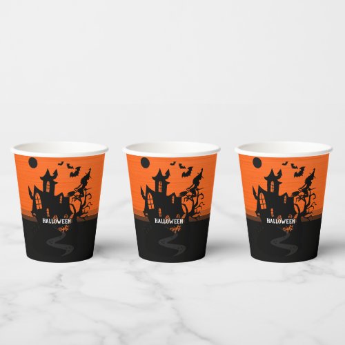 Halloween Night Witch and Bats Hunted House Paper Cups