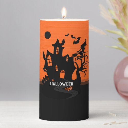 Halloween Night Witch and Bats Hunted House Pillar Candle