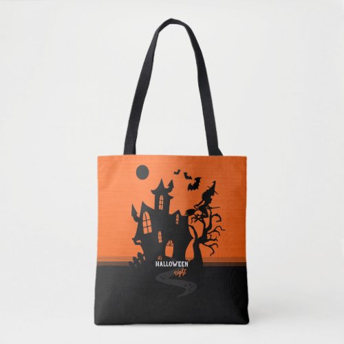 Halloween Night Witch and Bats Hunted House Tote Bag