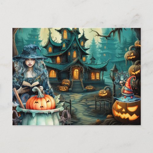 Halloween Night Witch Postcard