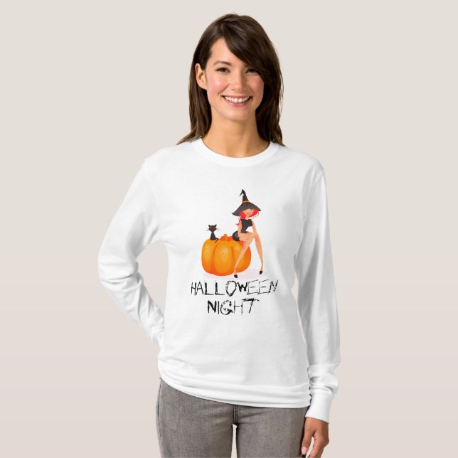 Halloween Night Witch Pumpkin Long Sleeve T-Shirt (Front Full)