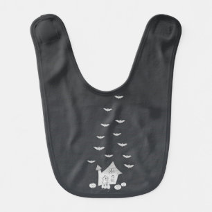 Halloween night with Haunted House, Bats, Pumpkins Baby Bib