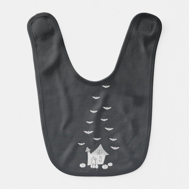 Halloween night with Haunted House, Bats, Pumpkins Baby Bib (Front)