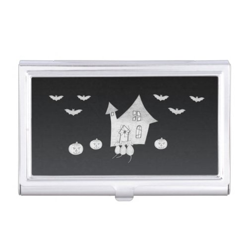 Halloween night with Haunted House Bats Pumpkins Business Card Case