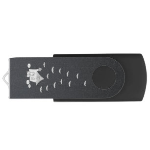 Halloween night with Haunted House, Bats, Pumpkins Flash Drive